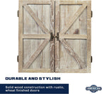 American Legend Barnwood Dartboard Cabinet with Wheat Finished Barn Style Doors - Dartboard Not Included