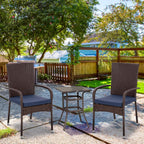 Patio Dining Chairs, Stackable PE Rattan Wicker Outdoor Dining Chairs with Cushion Armrests Backrest, Blue Patio Chair Garden Chair for Backyard Patio Balcony Dining Seating