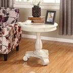 Roundhill Furniture Rene Round Wood Pedestal Side Table, Antique White