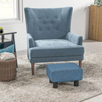 Small Trendy Comfortable Linen Fabric Cube Ottoman Footrest with Premium Construction, Sleek Blue Design, and Versatile Appeal