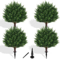 Yangrass Artificial Set of 4 Cedar Topiary Trees with Ground Spike, 4 Pack Artificial Plants with UV Resistant, Faux Evergreen Tree for Indoor Outdoor