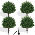 Yangrass Artificial Set of 4 Cedar Topiary Trees with Ground Spike, 4 Pack Artificial Plants with UV Resistant, Faux Evergreen Tree for Indoor Outdoor