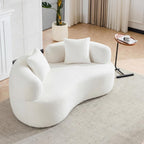 67”Curved Loveseat Sofa for Living Room, Deep Seat Love Seat Couch with 2 Throw Pillows, Modern Loveseat Adopt Teddy Fabric, Suitable Small Spaces The Cloud Loveseat, No Assembly Needed, White