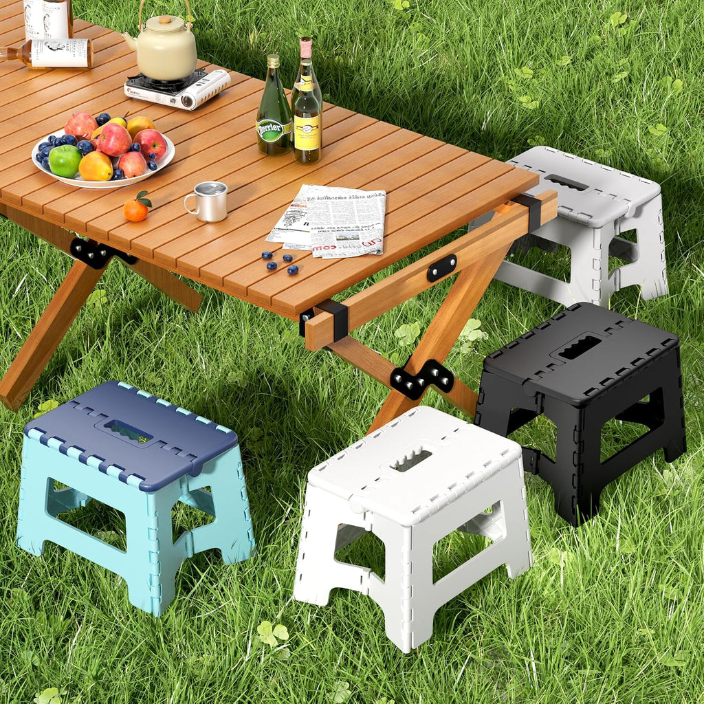 Cetomo 8.5 Inch Folding Step Stool, Plastic Durable Stool, Foldable Kitchen Stool for Adult, Portable Seat for Bedroom, Shelf, Heavy Duty, Blue, 1 Pack