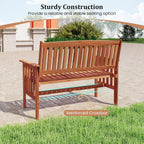 Tangkula Outdoor Wood Garden Bench, 2-Person Patio Park Bench with Backrest, Armrests and Slatted Seat, Outside Loveseat Furniture for Front Porch, Balcony, Deck and Yard