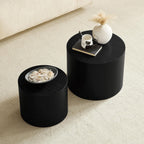 Nesting Coffee Table Set of 2, Modern Round Small Side Table Circle Accent End Table Drum Wood Center Table for Living Room Apartment Bedroom Office, No Assembly, Black