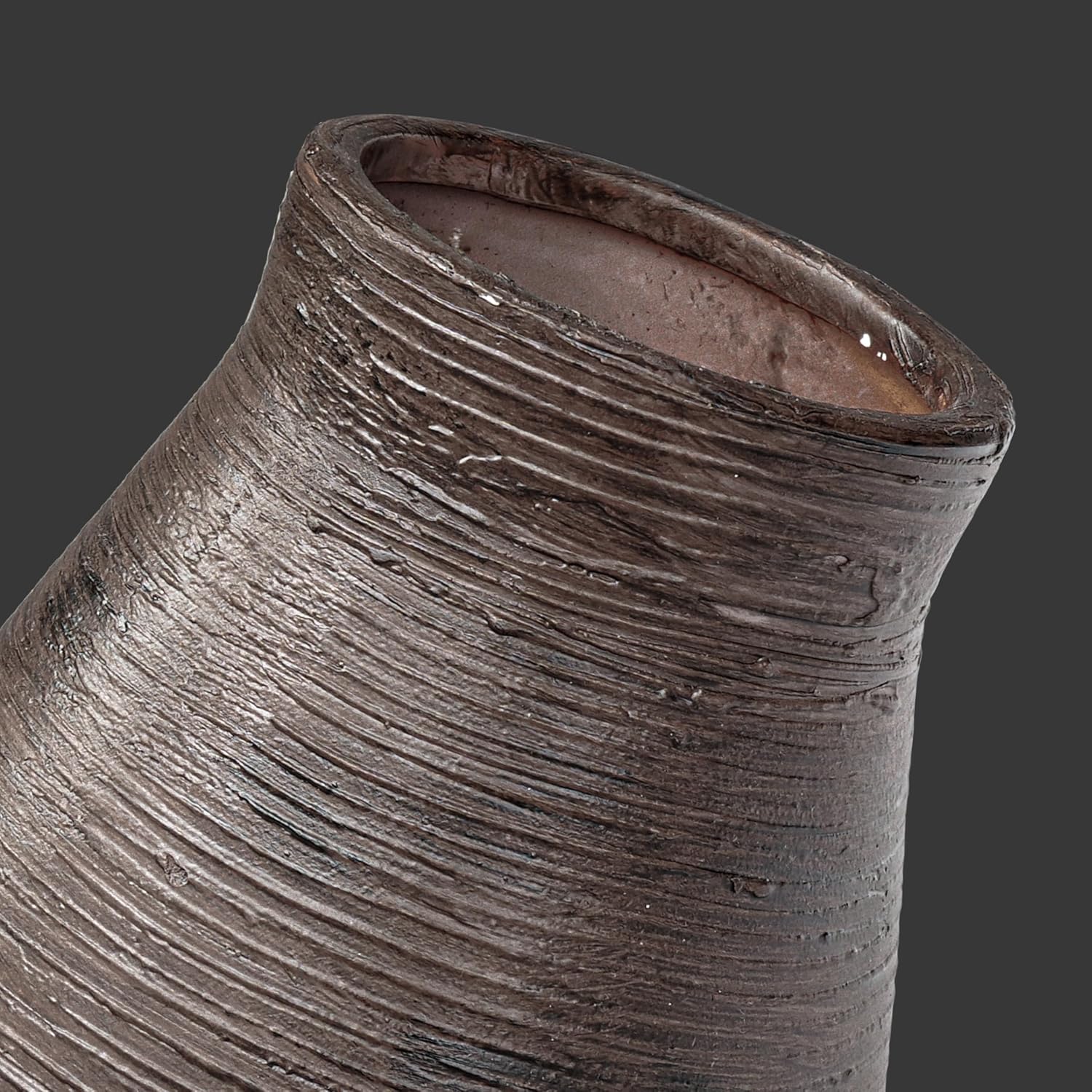 Brown Ceramic Vase - 10 Inch Rustic Farmhouse Vases Home Decor, Decorative Pottery Flower Vase for Living Room, Table Centerpiece, Shelf Kitchen Mantel Decor