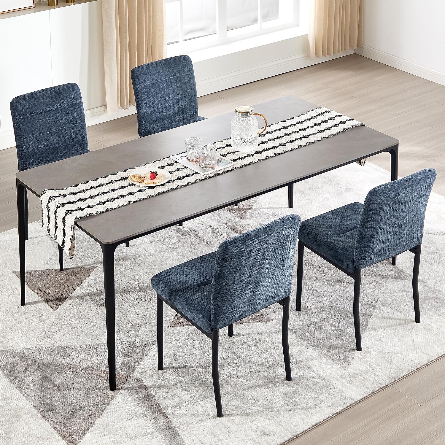 Dining Chairs Set of 4, Modern Upholstered Fabric Parsons Dining Room Chairs, Armless Kitchen Chairs with Metal Legs and Padded Seat for Living Room, Bedroom, Kitchen