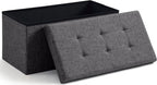 Ornavo Home 30 Inch Folding Storage Ottoman Bench, Tufted Linen, Dark Gray | Upholstered Large Ottoman with Lid; Foot Rest Stool; Ideal for Bedroom, Living Room or Entryway