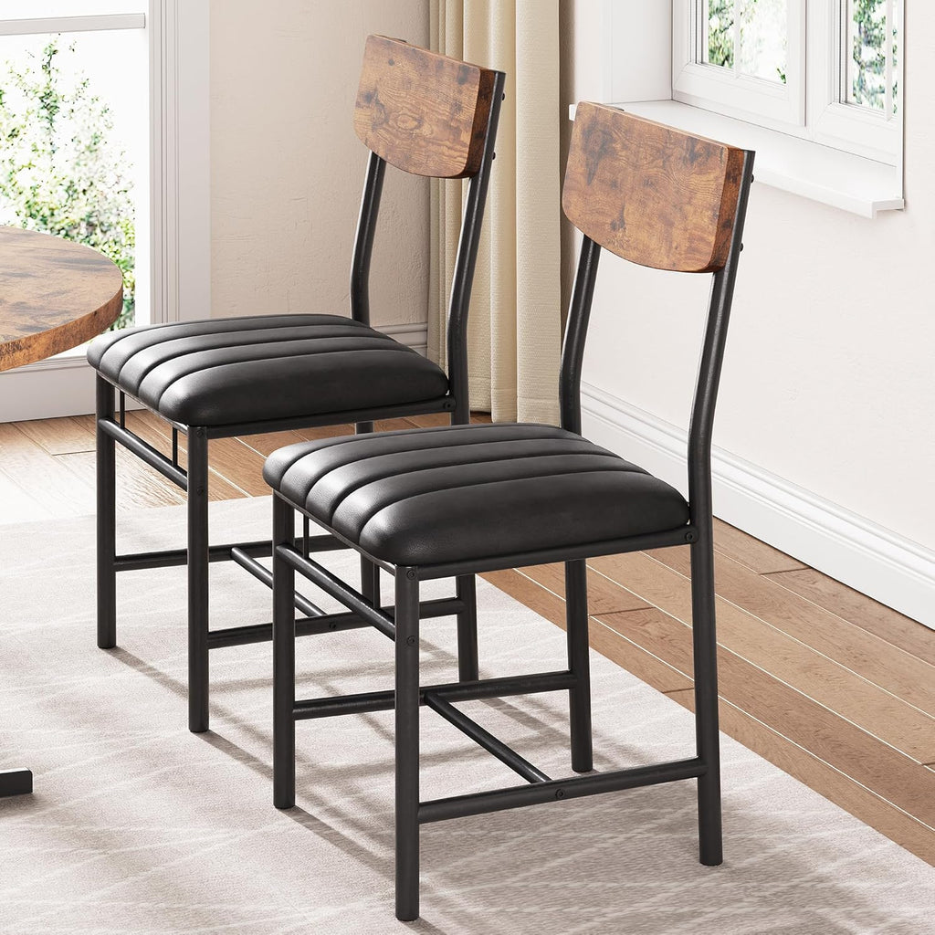 Jocoevol Industrial Dining Chairs Set of 6 - Upholstered Dining Room Chairs with PU Leather, Kitchen Chairs with Wooden Backrest and Thickened Metal Legs, for Dining Room, Living Room (6) (Brown)