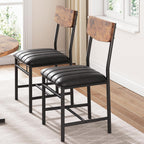 Jocoevol Industrial Dining Chairs Set of 6 - Upholstered Dining Room Chairs with PU Leather, Kitchen Chairs with Wooden Backrest and Thickened Metal Legs, for Dining Room, Living Room (6) (Brown)