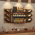Hoctieon 48.6in Wall Mounted Wine Rack, 3 Tier Hanging Wine Racks with Glass Holder, Large Capacity Bar Shelves, Metal Wood Bottle Display Storage for Kitchen, Home Bar, Dining Room, Rustic Brown