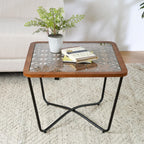 Christopher Knight Home Lyle Industrial Coffee Table with Geometric Glass Top, 23.6" Square Modern Accent End Sofa Side Table for Living Room, Black Finish with Rustic Wood Edge, Brown+Black
