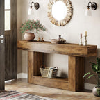 Tribesigns 63" Console Table, Farmhouse 2-Tier Entryway Table with U-Shaped Base, Narrow Long Wood Sofa Table Behind Couch Table for Living Room, Hallway, Foyer, Vintage Brown