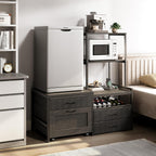 Herture Mini Fridge Stand with Wine Rack, Kitchen Bakers Rack with Power Outlet, Microwave Oven Stand, Coffee Bar, Movable Drawers, for Dorm,Office, Black HB04BXB