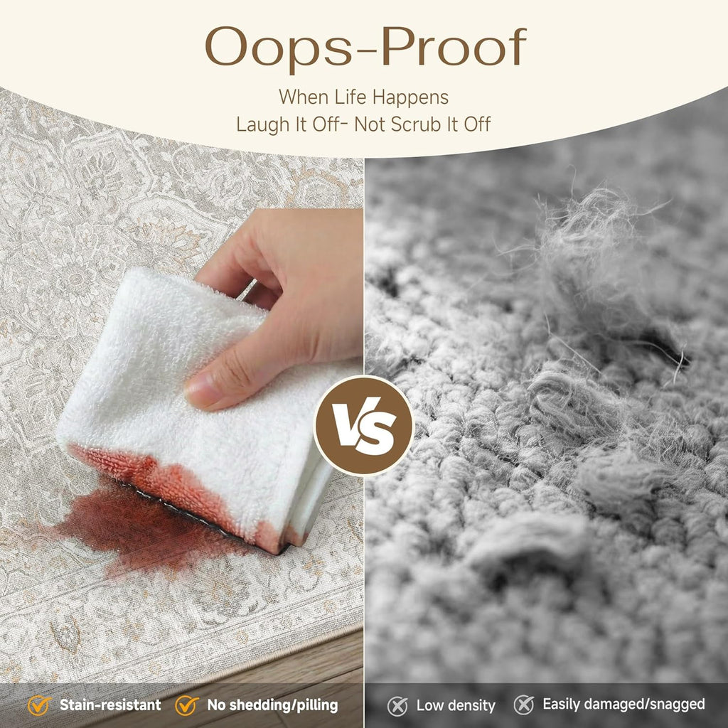 HUGEAR 4x6 Washable Area Rugs for Living Room Bedroom Beige Grey Vintage Large Soft Carpet Rug Non-Shedding & Non-Slip Low Pile Indoor Home Decor Dining Room Kitchen Office Floor Mat