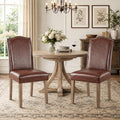 Upholstered Dining Chair Modern Stylish Parsons Kitchen Diner High Back with Silver Nailhead Trim & Wood Legs, Set of 2, PU Leather Dark Brown