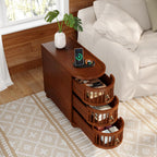 No Assembly Required 3-Drawer Wood End Table with Grooved Hollow Drawers and Premium Solid Wood Original Legs (1, Brown)