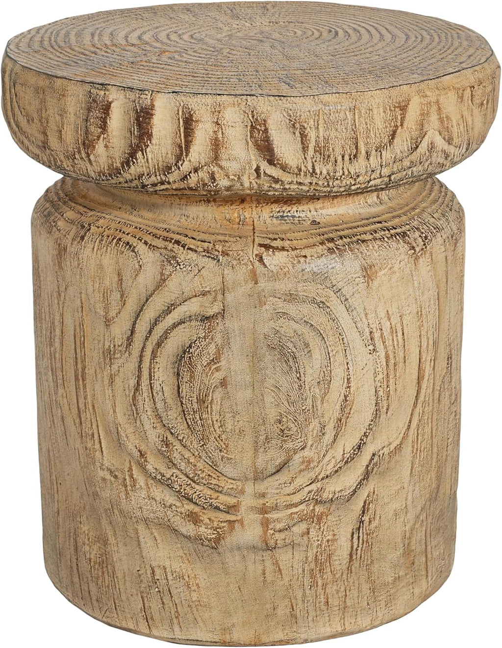 Merax MGO Wood Grain Side Table, Realistic Tree-Stump Design, Lightweight Concrete End Table for Indoor & Outdoor Use, Natural Wood