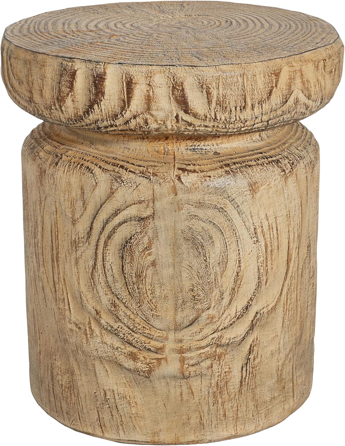 Merax MGO Wood Grain Side Table, Realistic Tree-Stump Design, Lightweight Concrete End Table for Indoor & Outdoor Use, Natural Wood