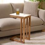 SAFAVIEH Furniture - Zinaida Accent Table - White & Natural - Marble Top Solid Wood C Table - Modern Side Table - Fully Assembled - Ideal for Living Room, Bedroom, 14" W x 17" D x 22.5" H (ACC3757A)