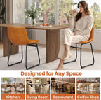REONEY Dining Chairs Set of 6, 18" PU Leather Armless Dinner Chairs with Backrest, Modern Kitchen Dining Room Chair with Metal Legs for Home (Brown)
