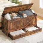 HOOBRO Storage Chest, 39.3" Toy Chest with Drawer, Wooden Storage Bench, Sturdy Entryway Bench Supports 220 lb, Shoe Bench, Safety Hinge, U-Shaped Opening, Easy Assembly, Rustic Brown FG710CW01G2