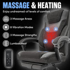 Office Chair with Footrest,6-Point Vibration Massage & Heat Executive Office Chairs,Big and Tall Fabric Office Chair 500LBS,Ergonomic Desk Chair for Heavy People,Recliner with Padded Armrest,Blackgrey