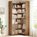 DurayLoly 75" Tall Corner Bookshelf, 7 Tiers Wood Bookcase with 2 Enclosed Storage Cabinet, Adjustable Corner Cabinet for Living Room, Home Office, Bedroom, Kitchen, Brown