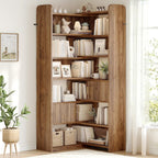 DurayLoly 75" Tall Corner Bookshelf, 7 Tiers Wood Bookcase with 2 Enclosed Storage Cabinet, Adjustable Corner Cabinet for Living Room, Home Office, Bedroom, Kitchen, Brown