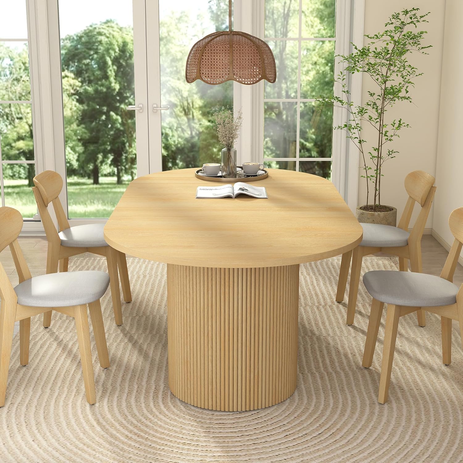 Extendable Dining Table 41–78 Inch, Round to Oval Expandable Kitchen Table for 4–8 People, Fluted Base Modern Farmhouse Design for Dining Room or Living Room, Natural Wood Finish
