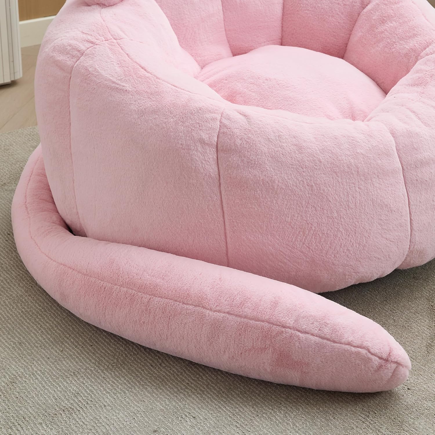 YISHENG Faux Fur Bean Bag Chairs, Cat Design，Large Bean Bag Couch for Adults,Stuffed Single Sofa Chair Comfy Giant Bean Bag Chair with Spacious Design for Playing or Bedroom,Reading Pink