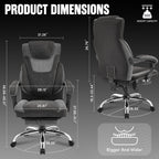 Office Chair with Footrest,6-Point Vibration Massage & Heat Executive Office Chairs,Big and Tall Fabric Office Chair 500LBS,Ergonomic Desk Chair for Heavy People,Recliner with Padded Armrest,Blackgrey