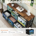 EXOTICA 6 Drawer Dresser for Bedroom Van Gogh Chest of Drawers Wide TV Stands Fabric Storage Drawer Unit for Living Room Entryway Closet Sturdy Steel Frame Wood Top