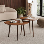 Small Oval Coffee Tables Set,Acacia Wood Nesting Tables（25.6"x17.7"+17.7"x13.4" for Living Room Small Spaces Office,Easy Assembly Wooden Minimalist Walnut Mid Century Modern Coffee Table