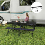 Portable 6-Foot Folding Benches (2-Pack): Waterproof HDPE Seats, Powder-Coated FFor rame, 529lb Load, Fold to 36.2", Black