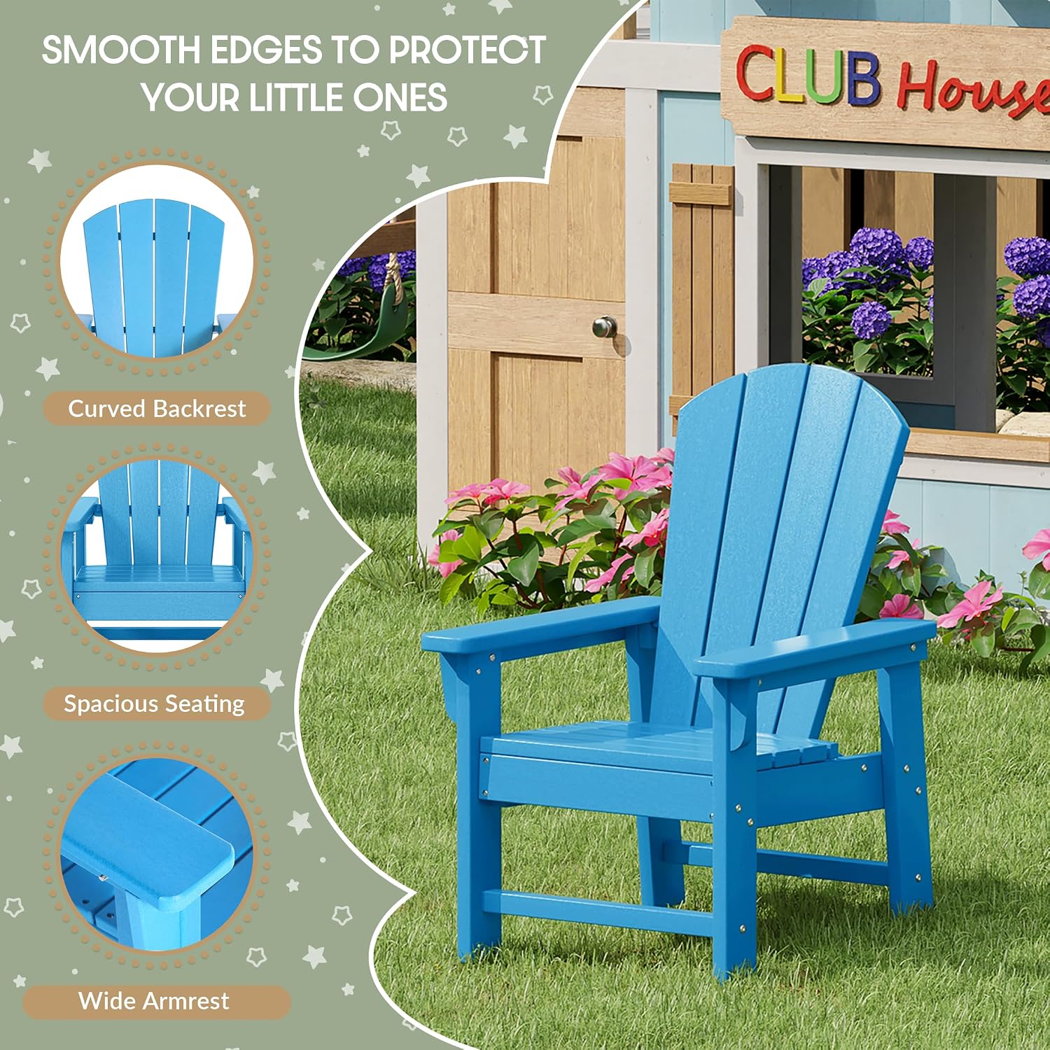 WestinTrends Malibu 2-Piece Kids Outdoor HDPE Adirondack Chair with Square Side Table Set, Pacific Blue