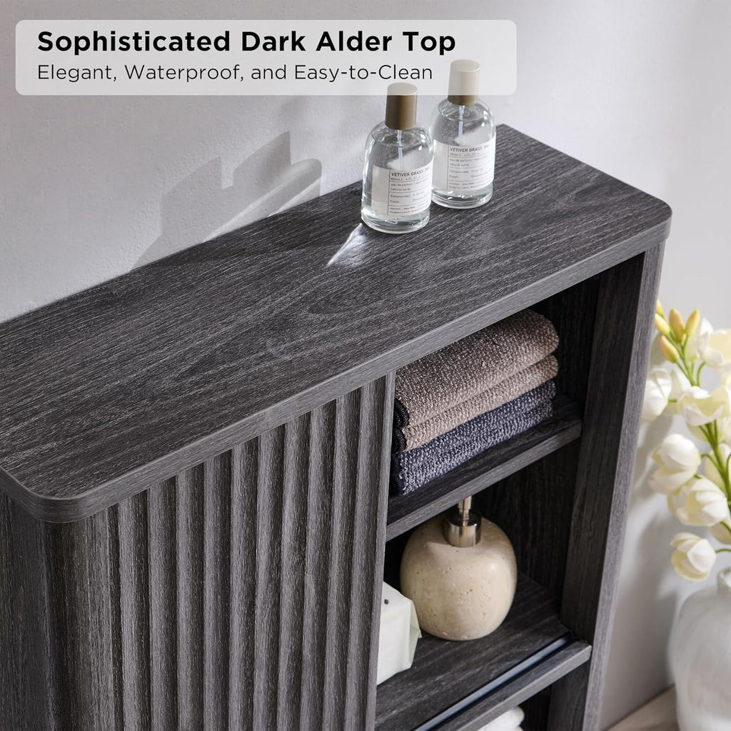 RedLemon Bathroom Wall Cabinet with Fluted Sliding Door, Modern Medicine Cabinet with Adjustable Shelf, Curved Profile Wall Mounted Storage Organizer, Dark Alder