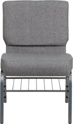Flash Furniture HERCULES Series 21''W Church Chair in Gray Fabric with Book Rack - Silver Vein Frame