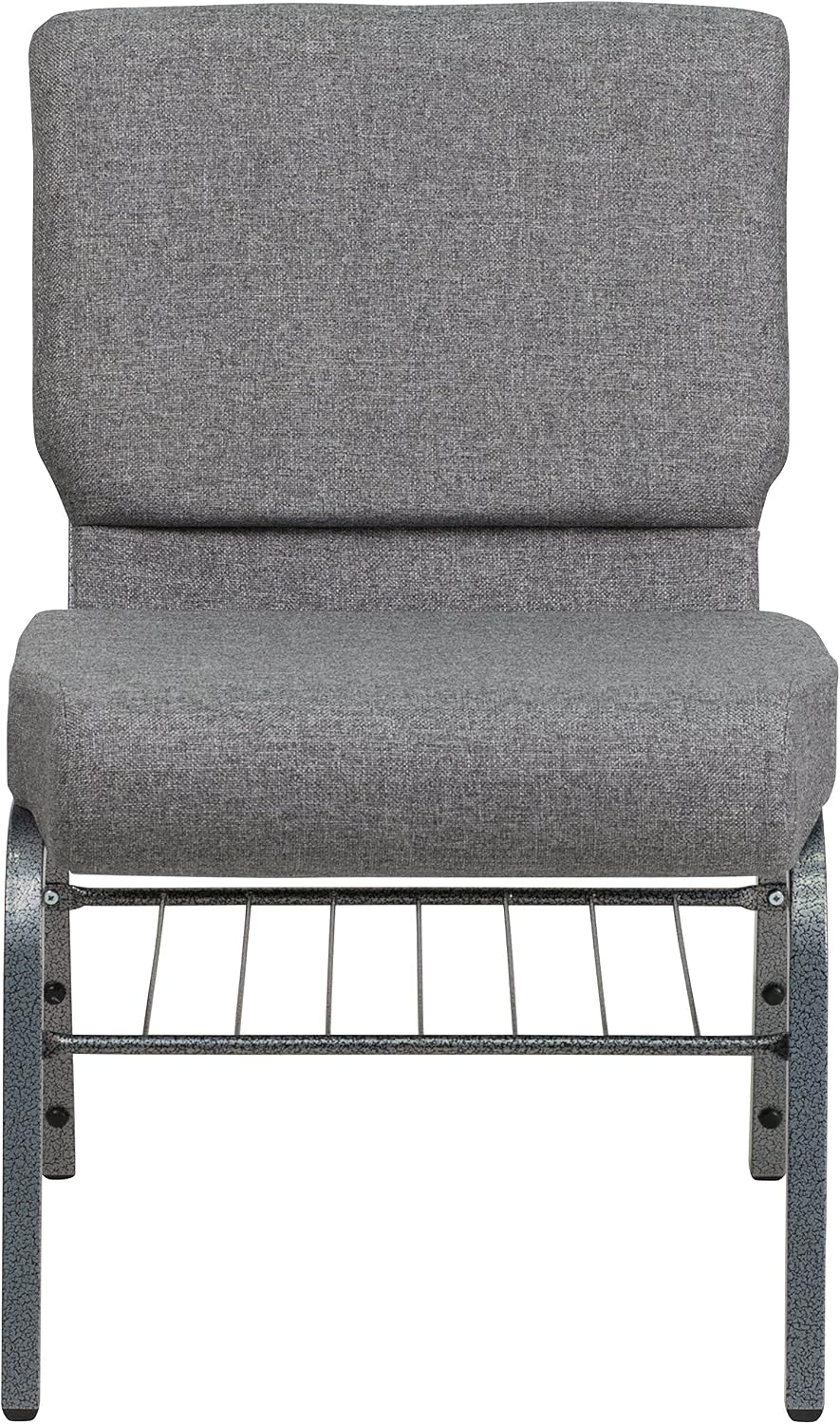 Flash Furniture HERCULES Series 21''W Church Chair in Gray Fabric with Book Rack - Silver Vein Frame
