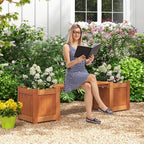 Planter Box Bench Outdoor, Wood Patio Bench with 2 Wood Planter Boxes, Raised Plant Container Garden Bench for Outdoor, Patio, Yard, Deck & Balcony