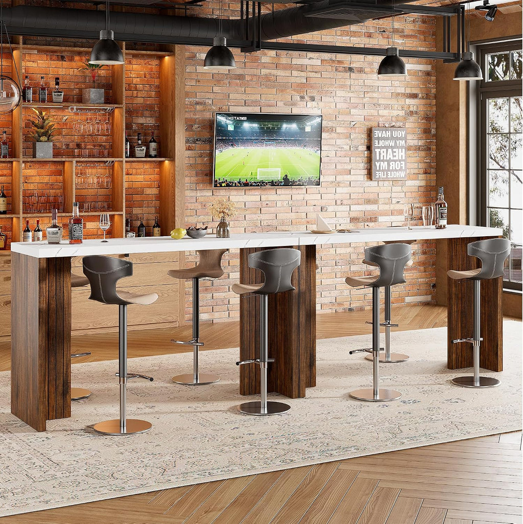 Bar Table for 4-6 People - 55” Long Counter Height Pub with Extra Thickened Tabletop, Modern Rectangular Home Bar Coffee Unit for Kitchen, Dining Room, Balcony, Living Room, Basement, White+Walnut