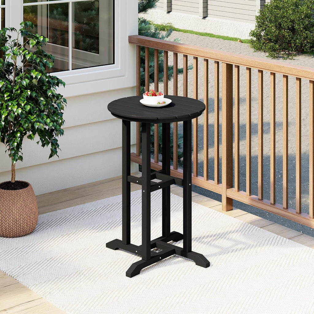Costaelm Outdoor Bar Table, 37" Counter Height Round Patio Cocktail Bar Table, Patio Bar Table Bistro Dining Table Pub Table for Front Porch Deck, Backyard, Garden, Black