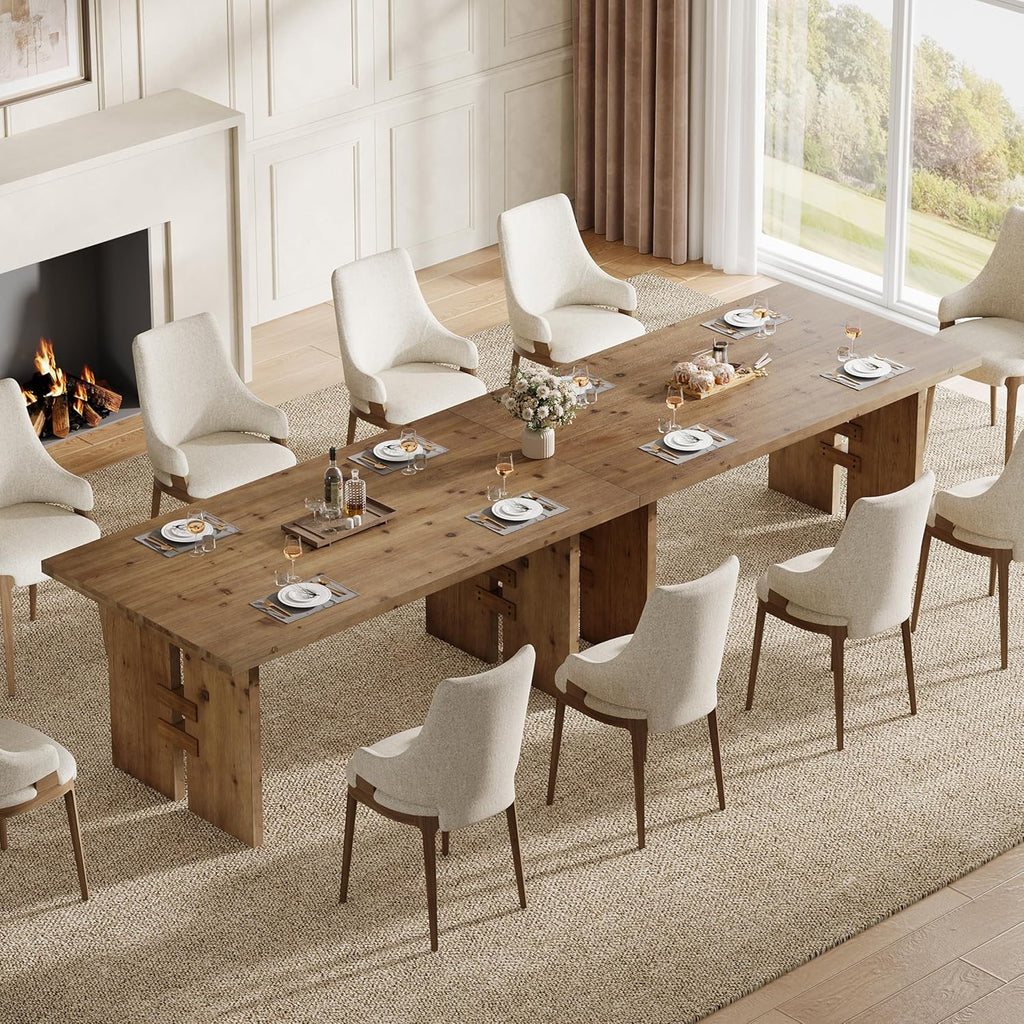 63-Inch Dining Table for 4-6, Solid Wood Kitchen Table with Large Tabletop and Heavy Duty Legs, Rectangular Farmhouse Eating Tables for Dining Room, Living Room, Rustic Brown
