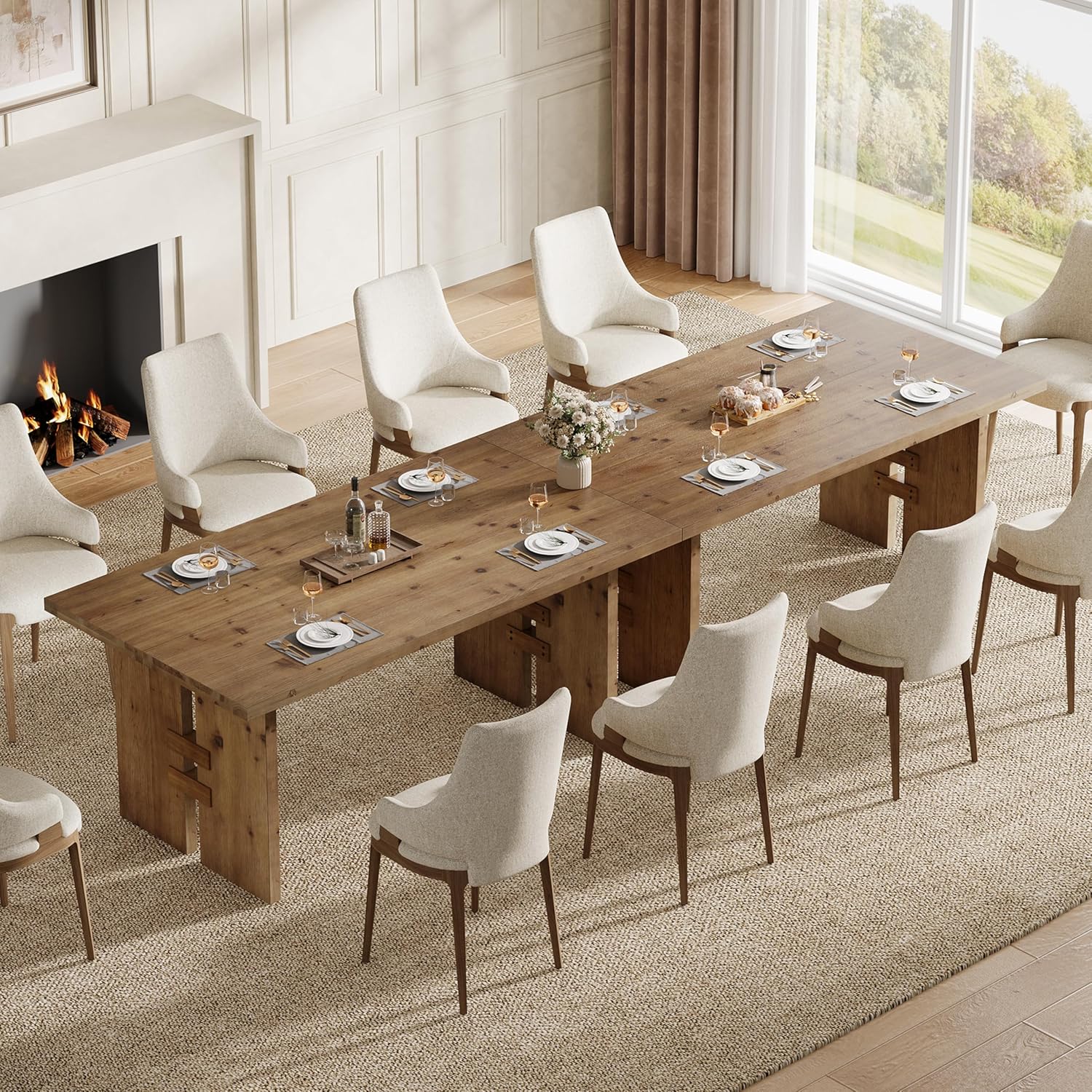 63-Inch Dining Table for 4-6, Solid Wood Kitchen Table with Large Tabletop and Heavy Duty Legs, Rectangular Farmhouse Eating Tables for Dining Room, Living Room, Rustic Brown
