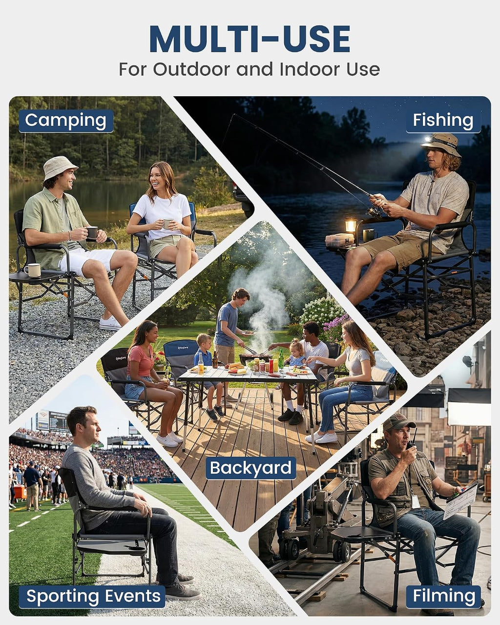 KingCamp Oversized Camping Directors Chair for Big and Tall, Heavy Duty 440lbs Folding Chairs with Side Table, Portable Padded Camp Chairs with Wide Seat & Anti-Sag Fabric for Outdoor Lawn Fishing RV