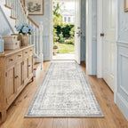 FMFUNCTEX 2x6 Hallway Runner Rug Blue Neutral Vintage Washable Distressed Non Slip Low Pile Oriental Indoor Carpet Soft Retro Entryway Rug for Kitchen Laundry Entrance Entry Living Room Bedroom