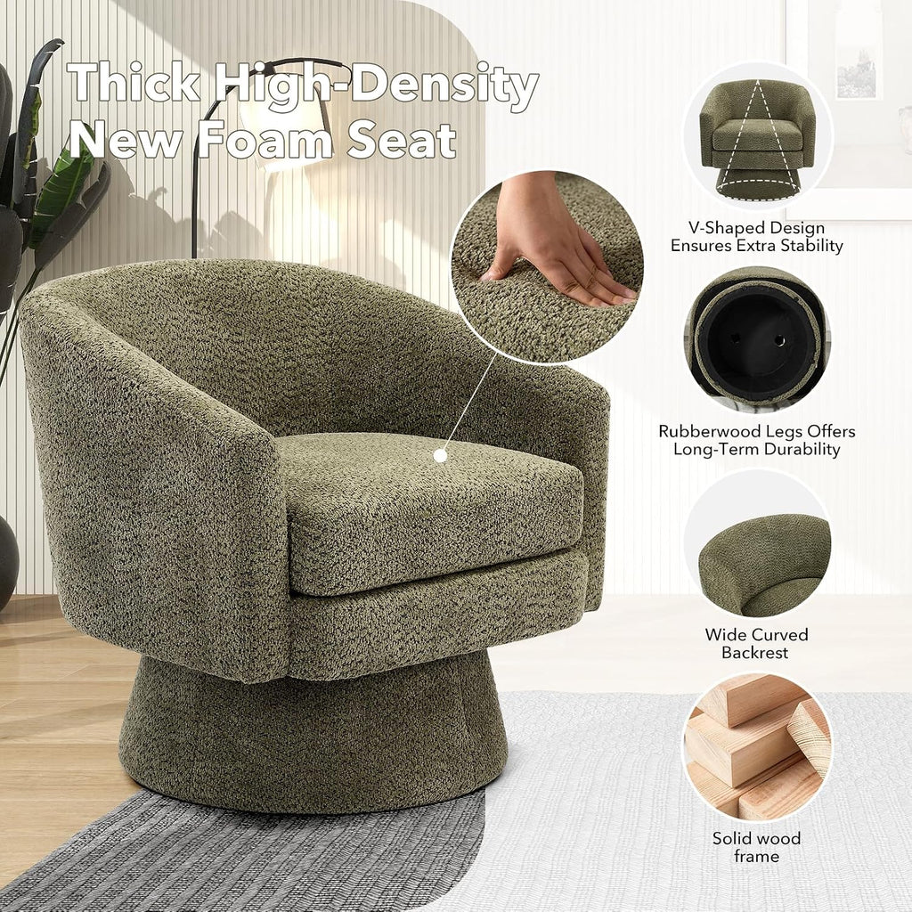 CABIHOME 360° Accent Chair, Wood Frame & Soft Padded Lounge Chair with Ergonomic Wrap Design, Cozy Chenille Fabric Armchair for Living Room, Garden, Patio