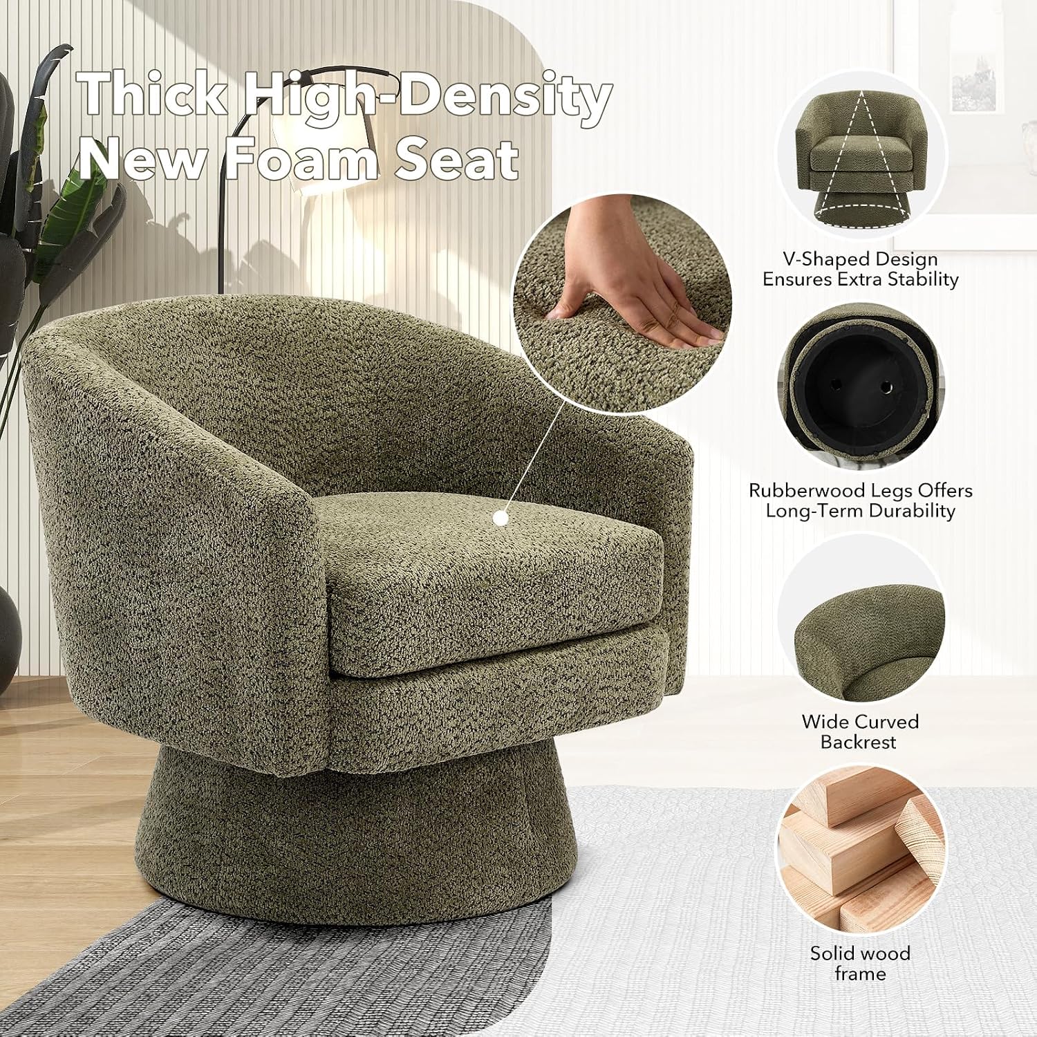 CABIHOME 360° Accent Chair, Wood Frame & Soft Padded Lounge Chair with Ergonomic Wrap Design, Cozy Chenille Fabric Armchair for Living Room, Garden, Patio