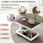 Adjustable End Table with Wheels, Modern Lift-Top Sofa Side Table, 360° Rotating Top & Storage Shelf – Multifunctional Small Space Furniture for Living Room, Bedroom, Office (White)